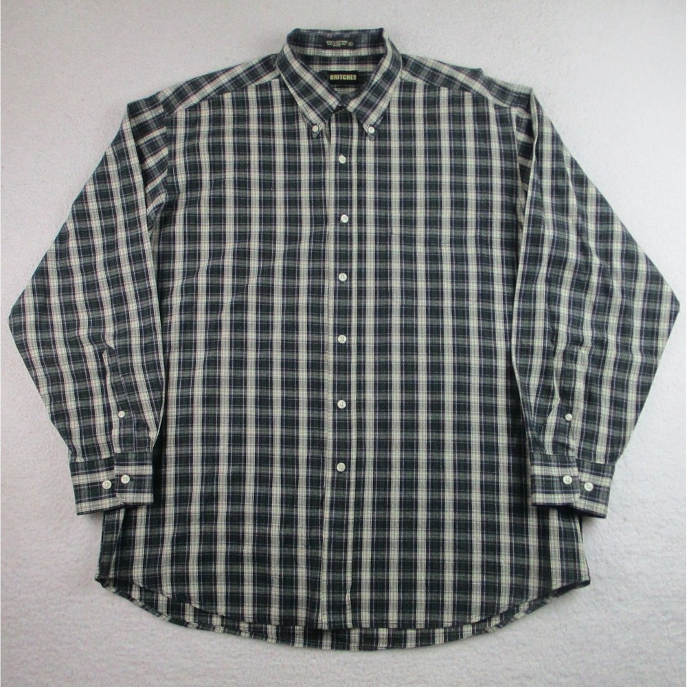 Britches Shirt Mens XL Green Blue Plaid Button Down Long Sleeve Casual Hong Kong